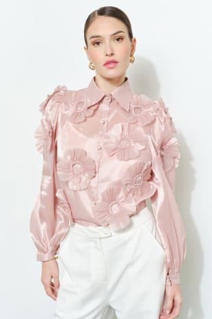 Blusa Flowy Rosa Manga Larga