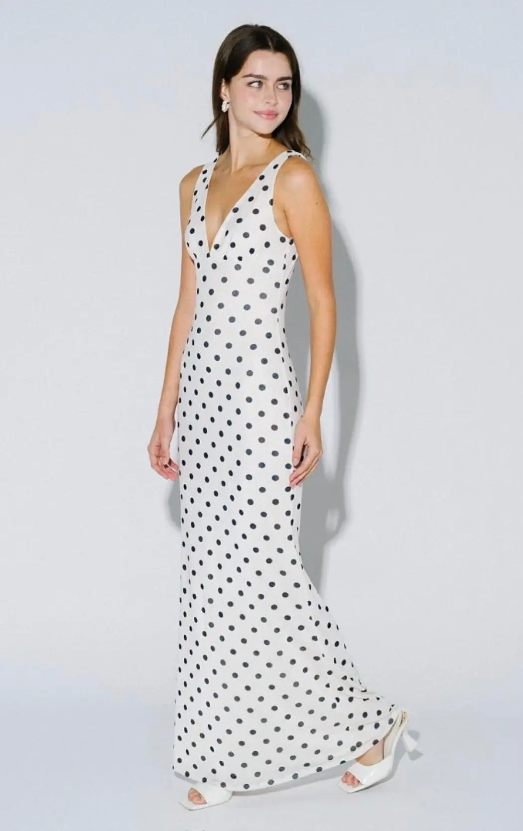 Vestido Largo Polkadots Blanco
