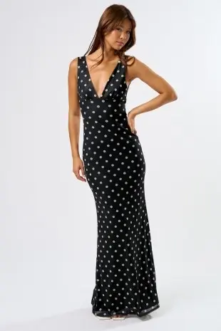 Vestido Largo Polkadots Negro