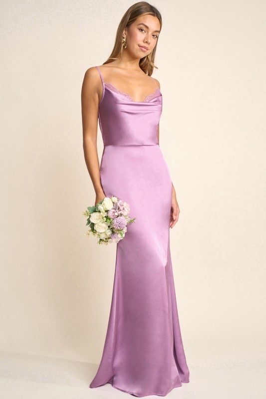 Vestido Largo de Satin Lila