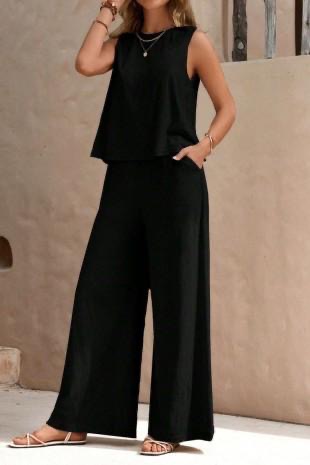 Set Blusa y Pantalon Tela Ligera Negro