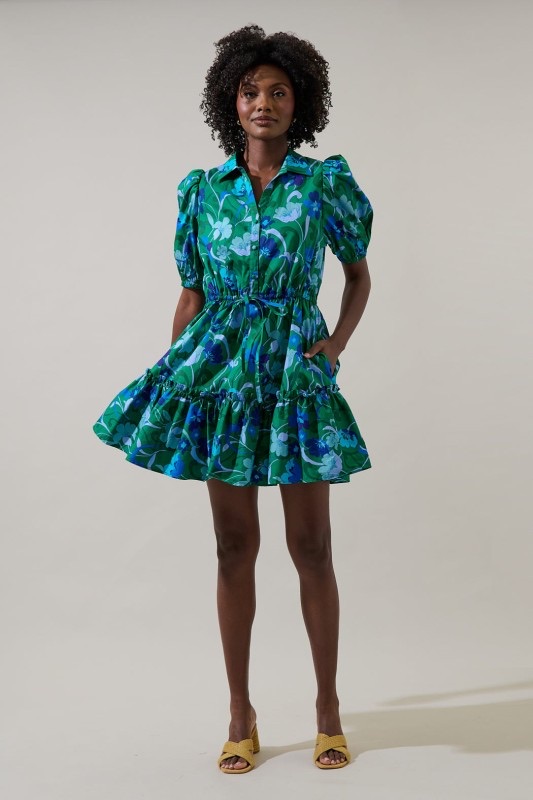 Vestido Corto Estampado Verde/Azul