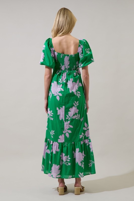 Vestido Midi Estampado Verde/Lila