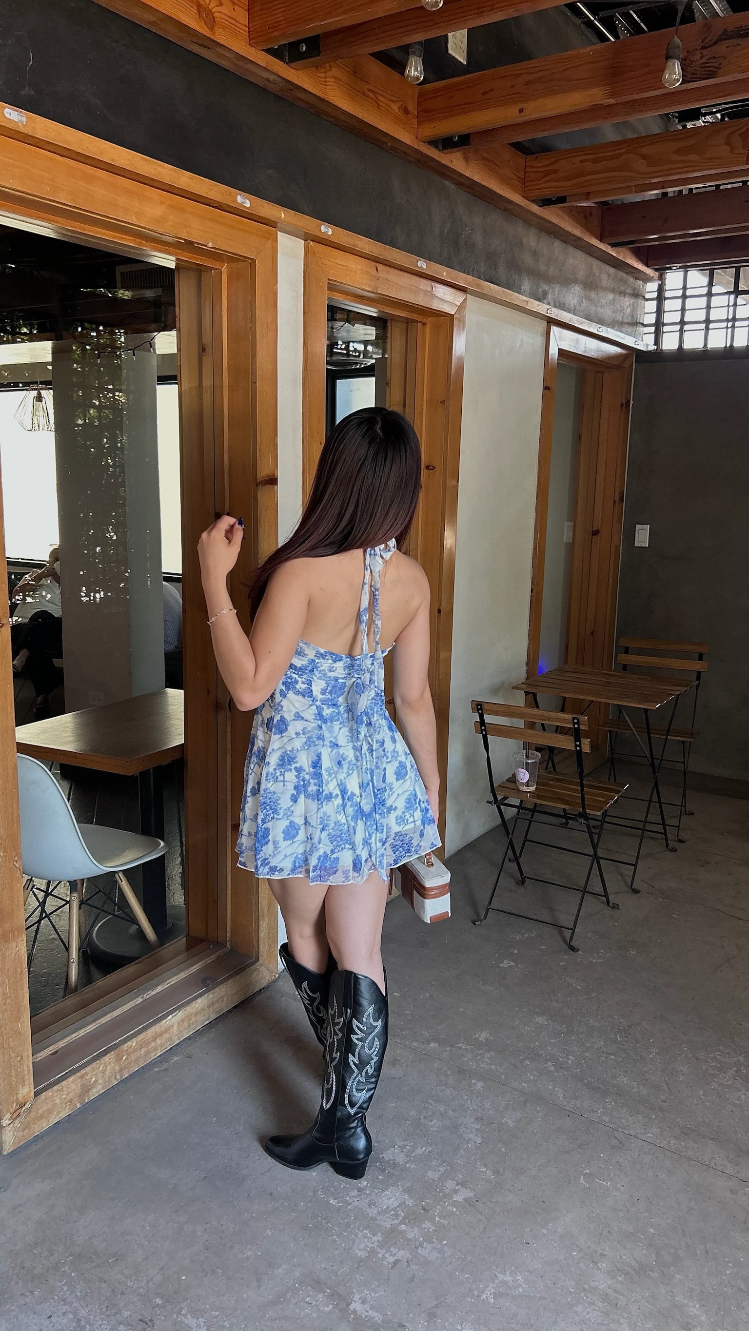Vestido Corto Halter Estampado Blanco/Azul