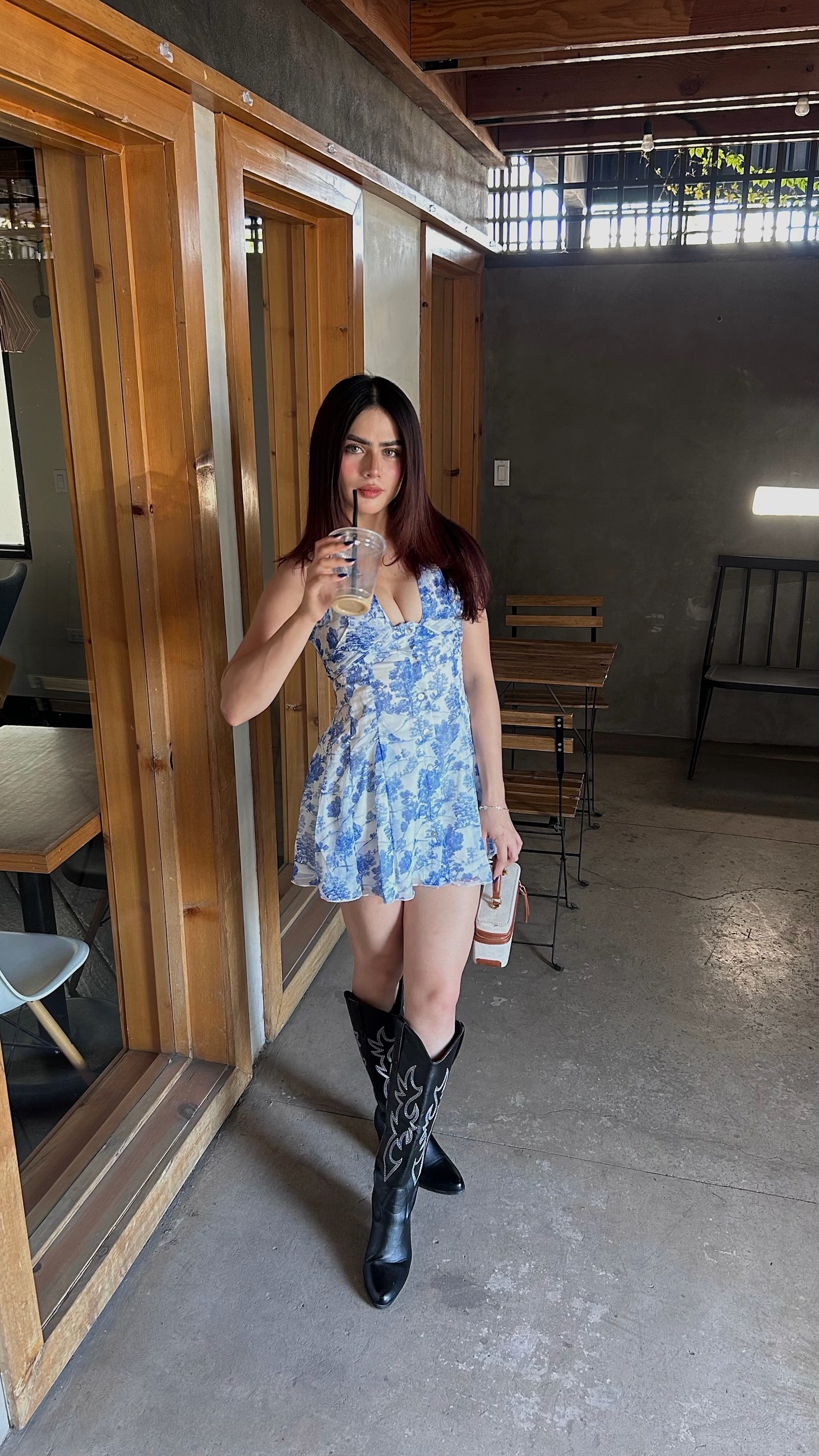 Vestido Corto Halter Estampado Blanco/Azul