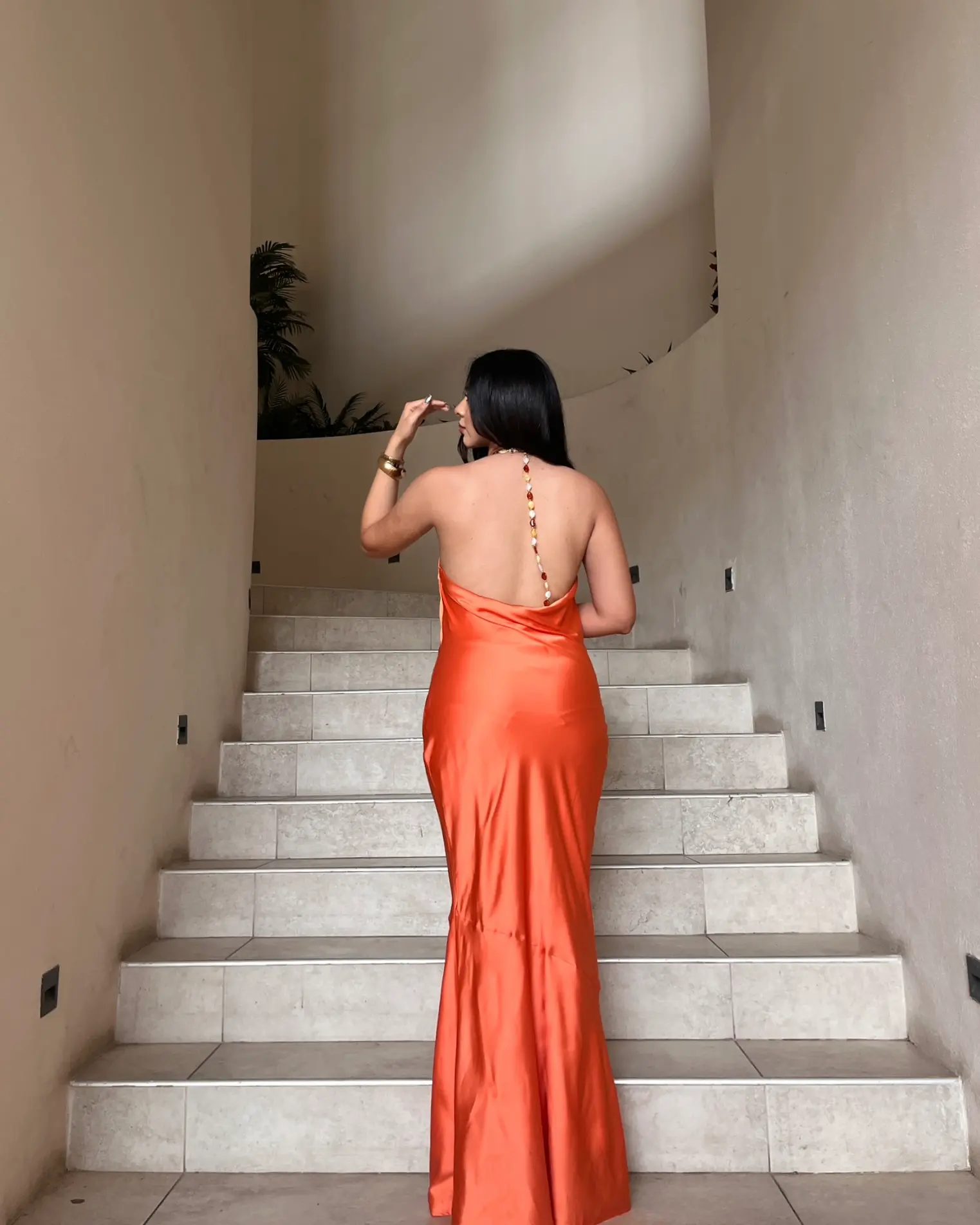 Vestido Largo Satin Anaranjado