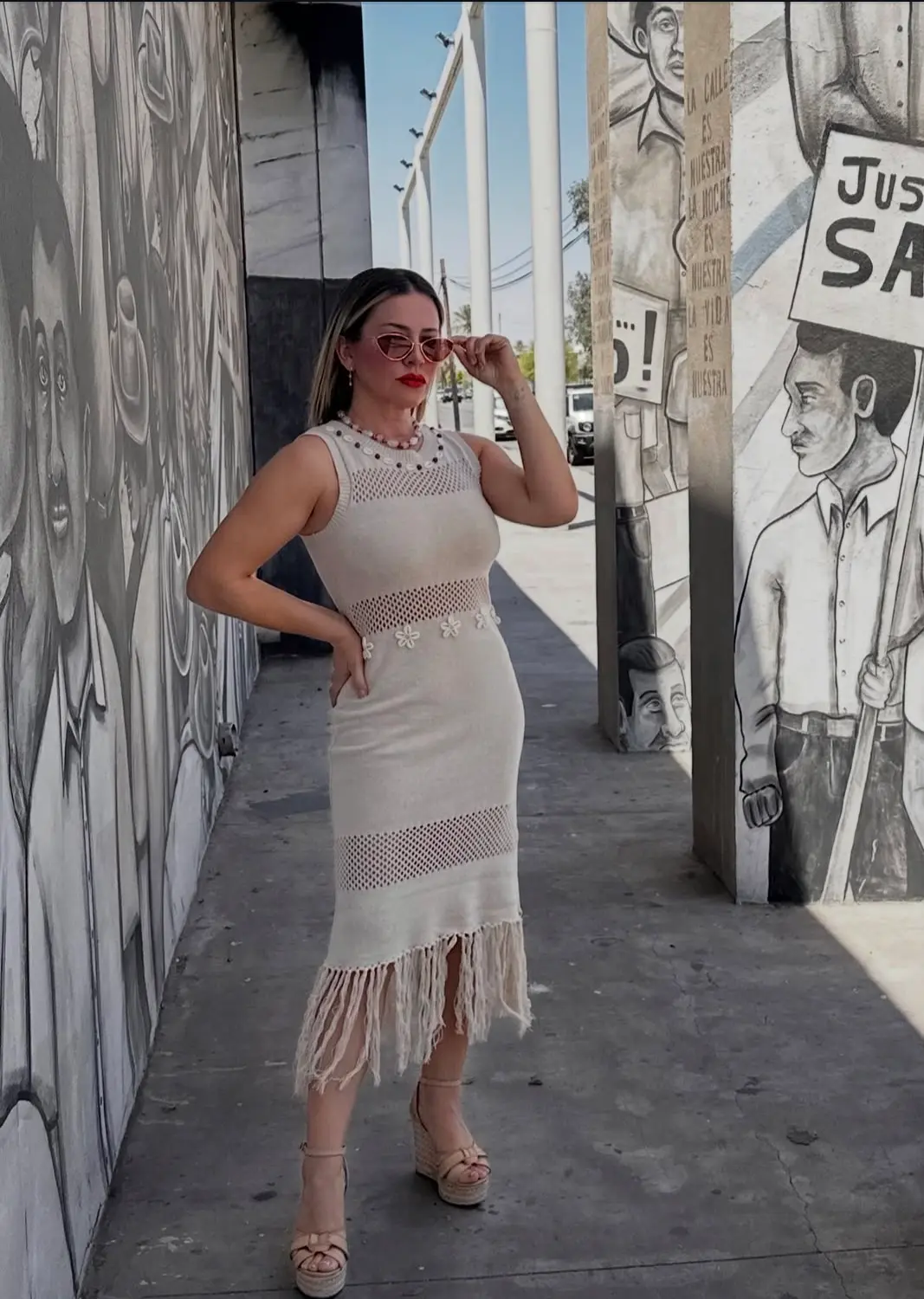 Vestido Tejido Playero Midi Beige