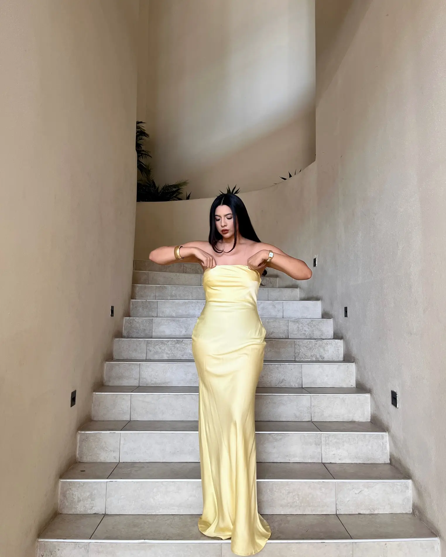 Vestido Largo Satin Amarillo