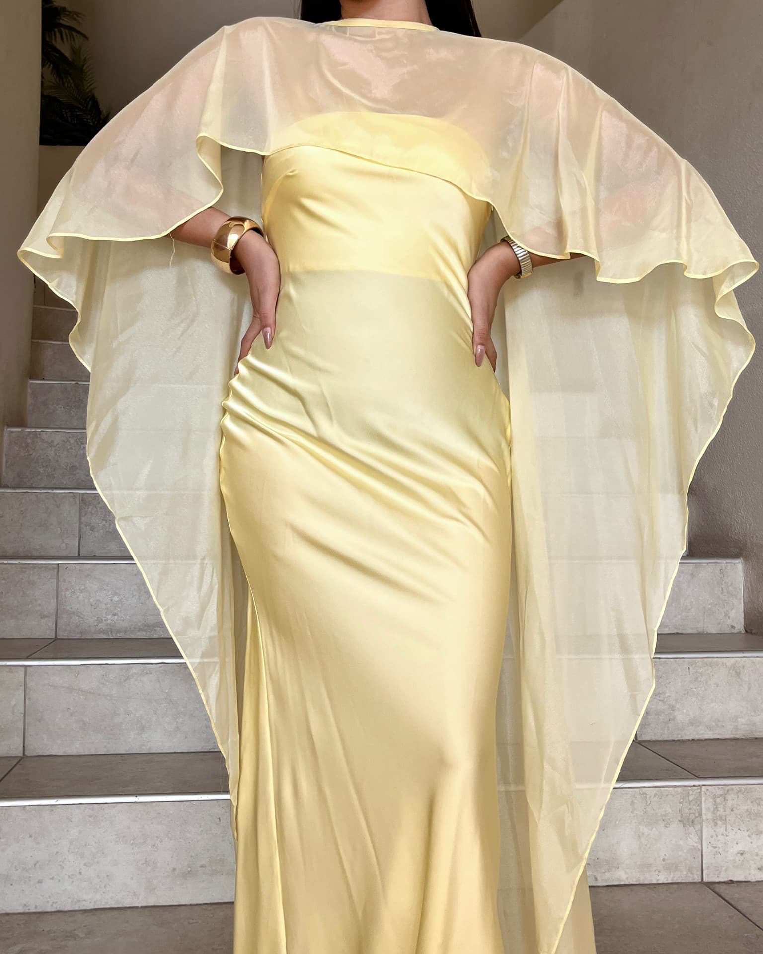 Vestido Largo Satin Amarillo