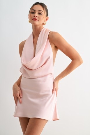 Vestido Halter, Satinado Rosa