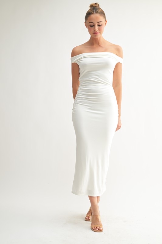 Vestido Largo, Escote Hombros Blanco