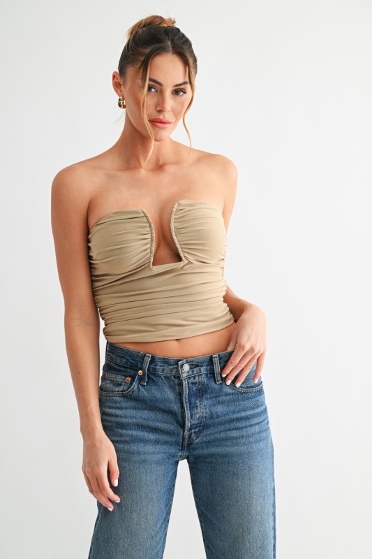 Blusa Con Copas Beige