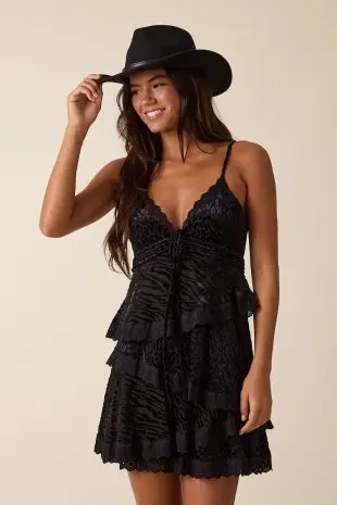 Vestido Mini Negro de Leopardo