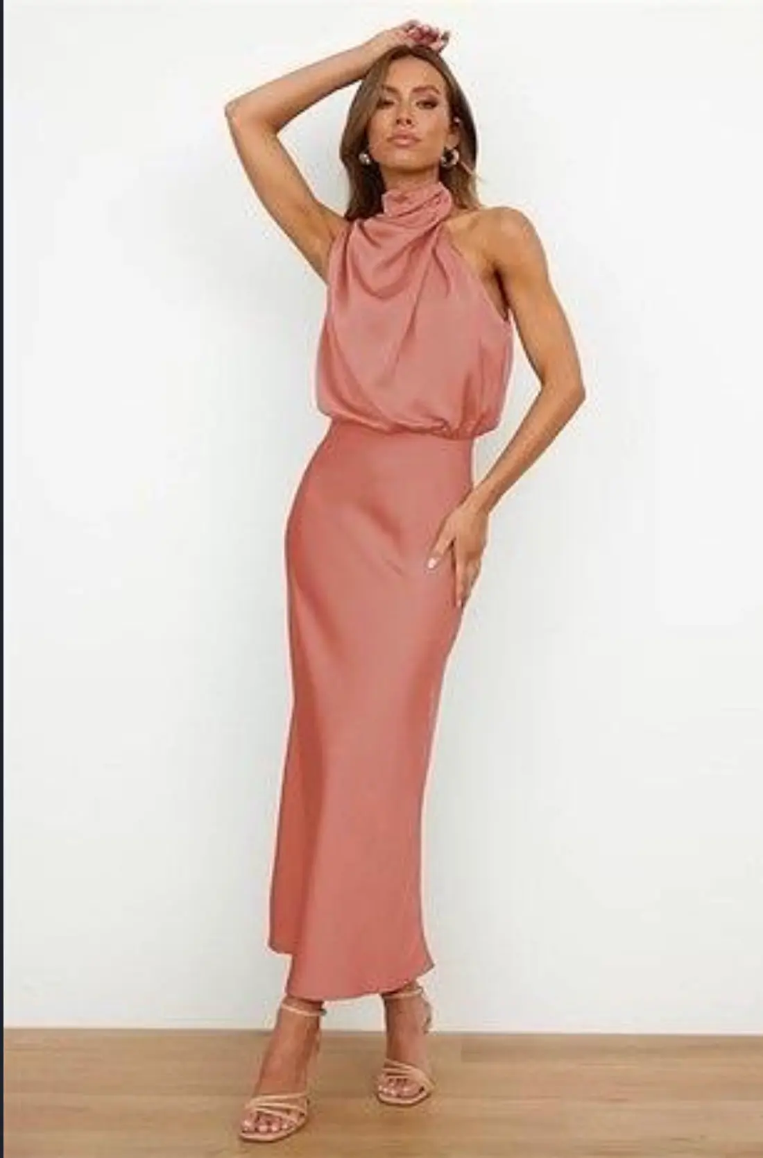 Vestido Midi de Satin color Salmon