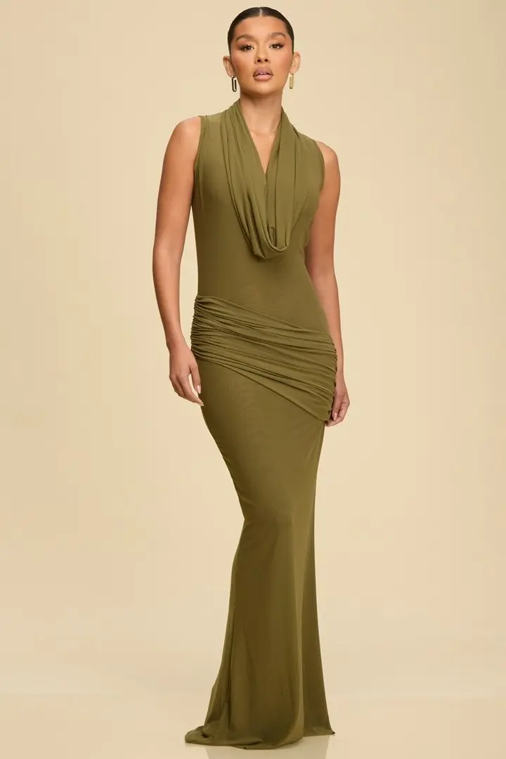 Vestido Largo Mesh Verde Olivo