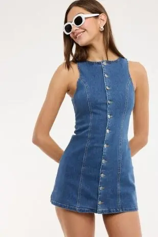 Vestido Denim Corto con Botones