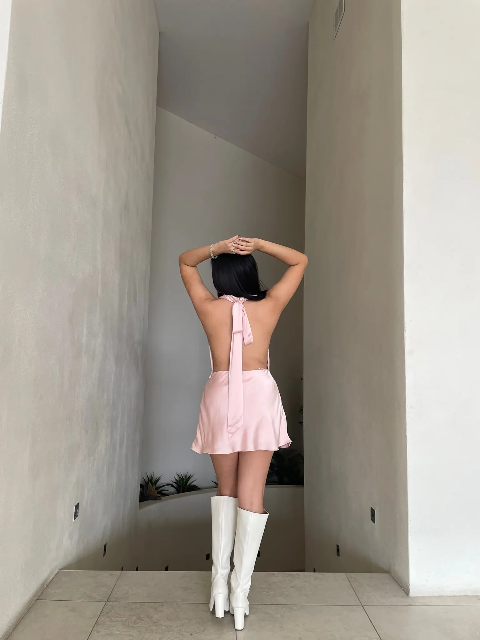 Vestido Halter, Satinado Rosa