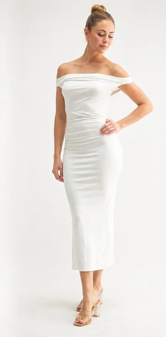 Vestido Largo, Escote Hombros Blanco