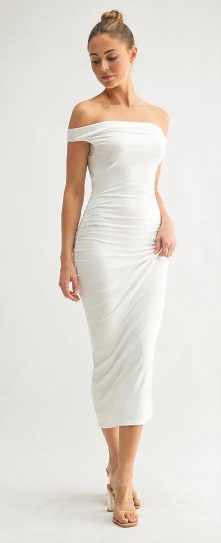 Vestido Largo, Escote Hombros Blanco