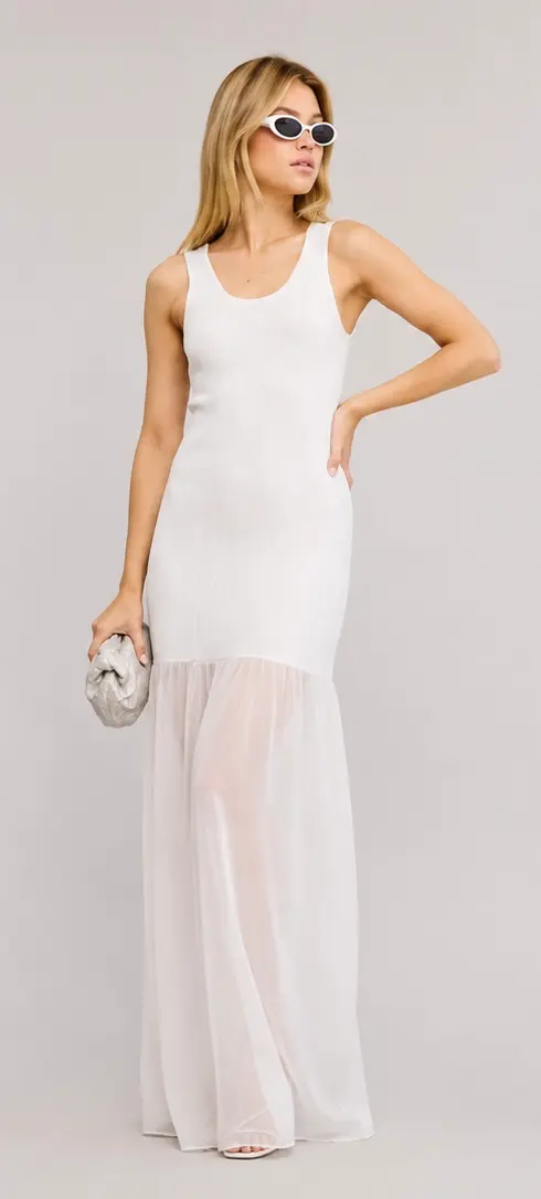 Vestido Blanco Largo Con Trasparencia