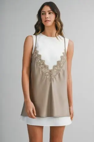 Vestido Lencero corto Beige