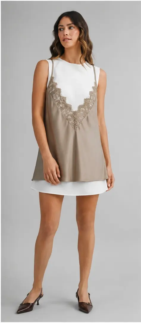 Vestido Lencero corto Beige