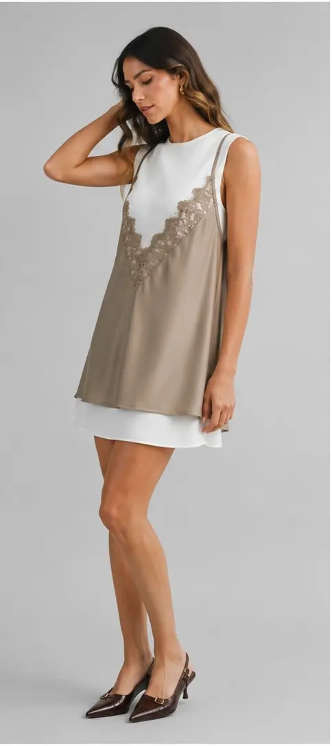 Vestido Lencero corto Beige