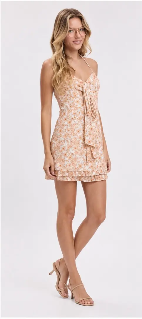 Vestido Corto Estampado Amarillo