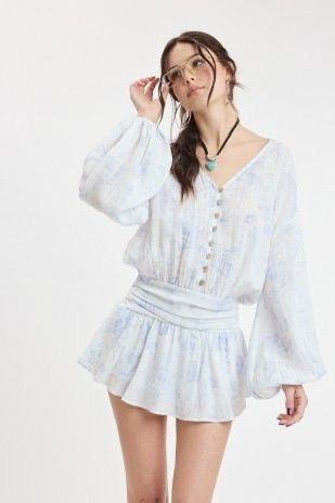 Monoshort Azul-Blanco Estampado Floral