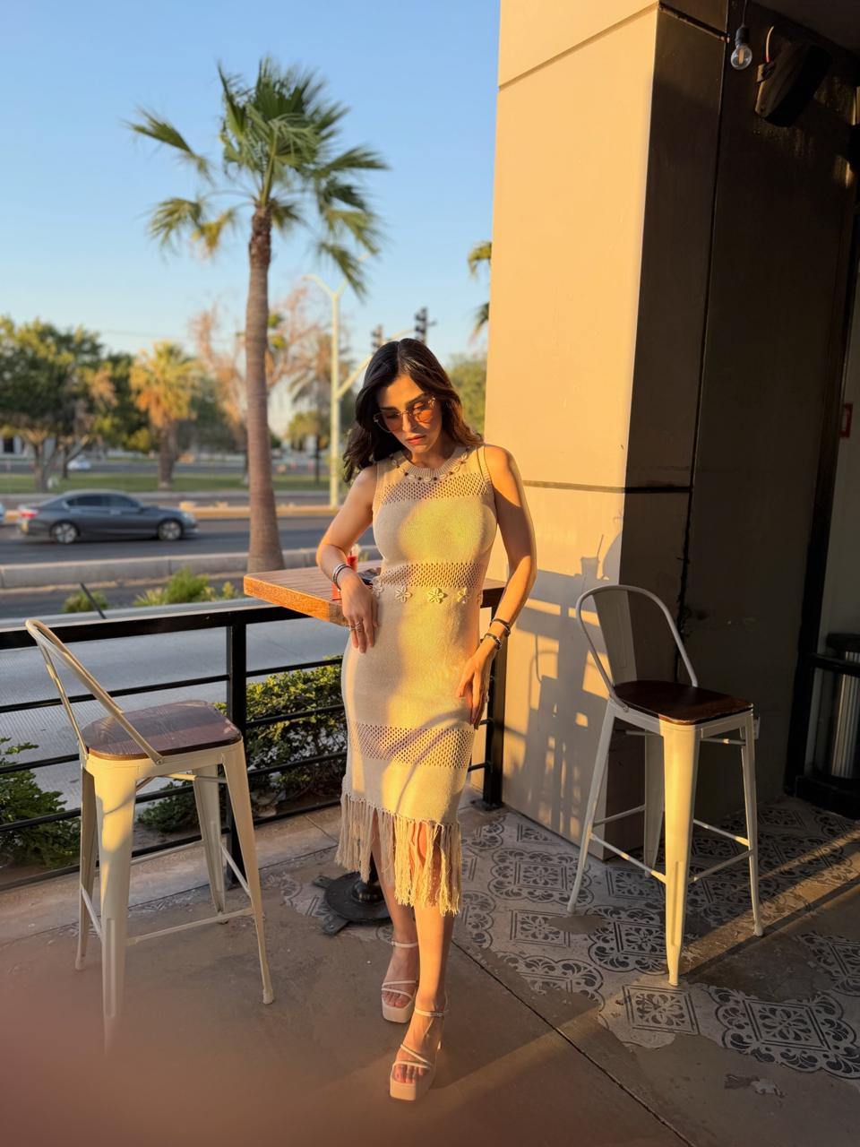 Vestido de Playa Midi Tejido color Beige