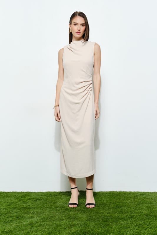 Vestido Midi Drapeado Ivory