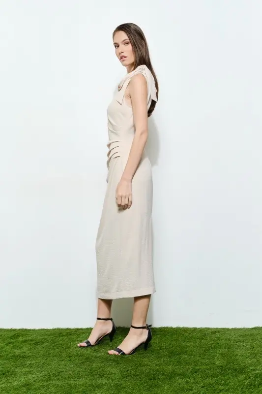 Vestido Midi Drapeado Ivory