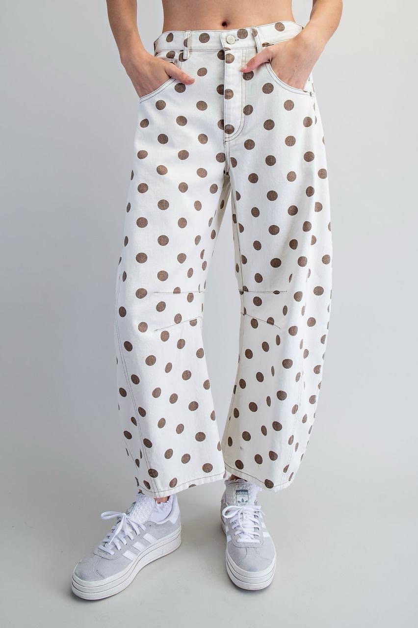 Pantalón Barrel Denim Beige Polka Dots