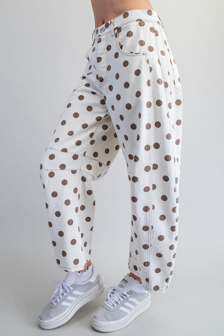 Pantalón Barrel Denim Beige Polka Dots