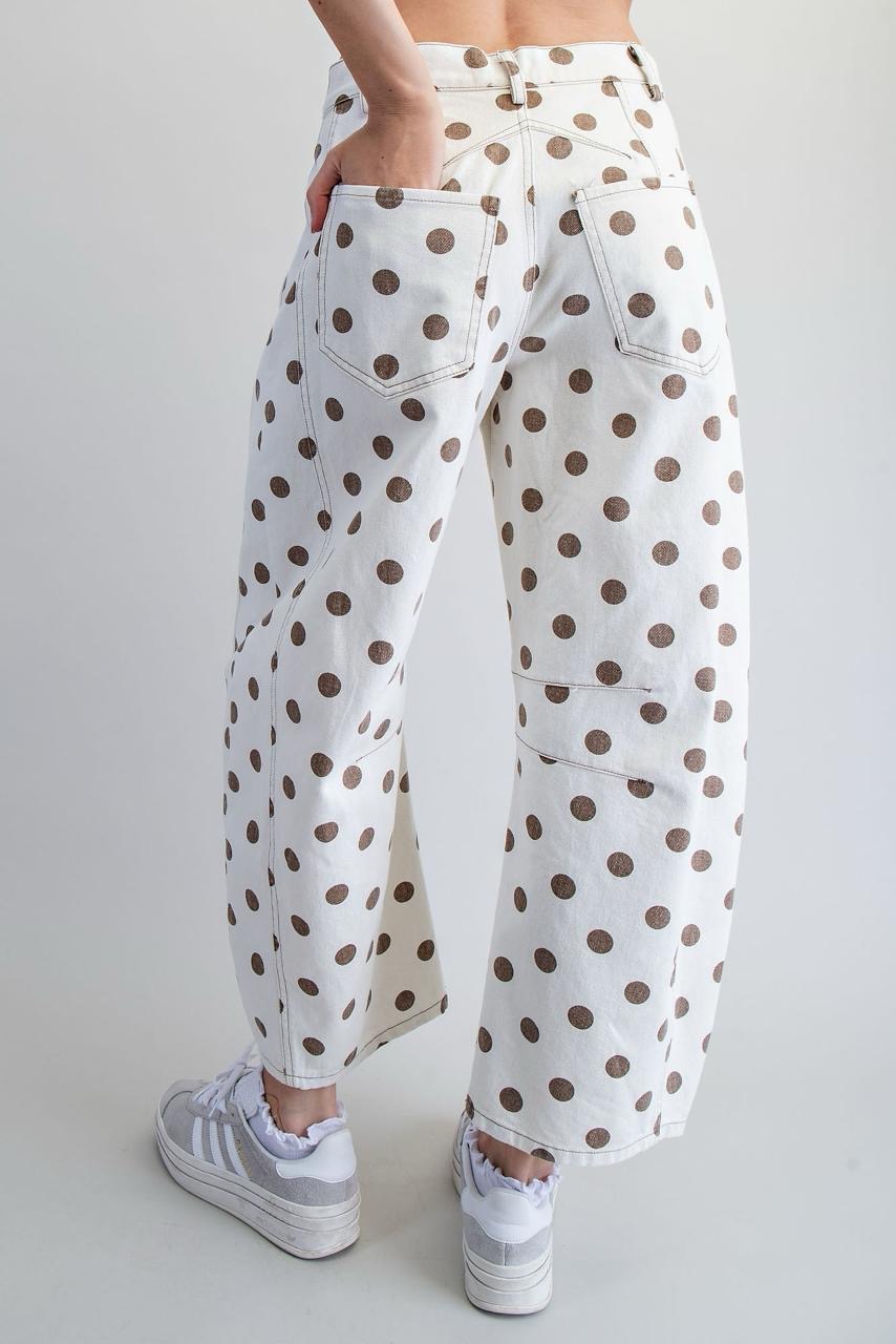 Pantalón Barrel Denim Beige Polka Dots