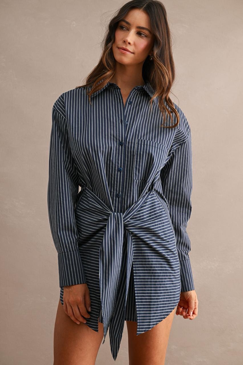 Vestido Camisero Rayas con Nudo