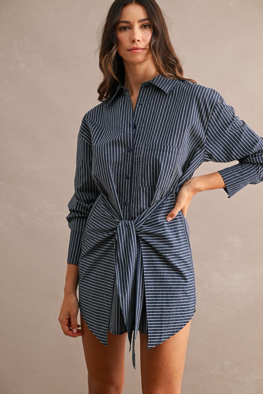 Vestido Camisero Rayas con Nudo