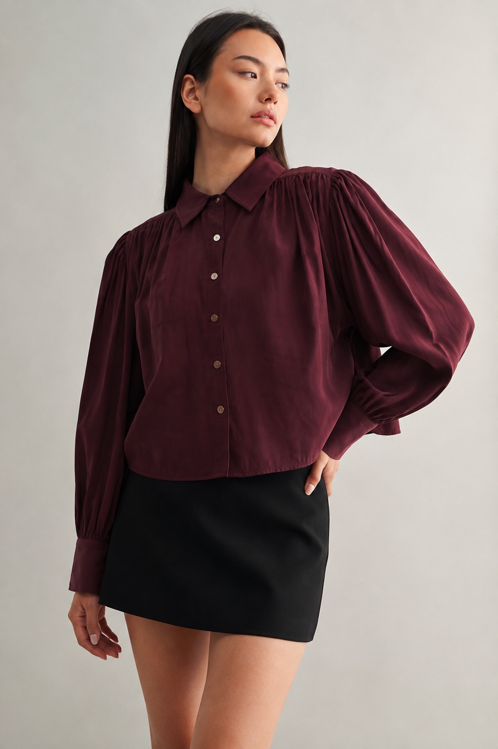 Blusa Oversize con Mangas Burgundy
