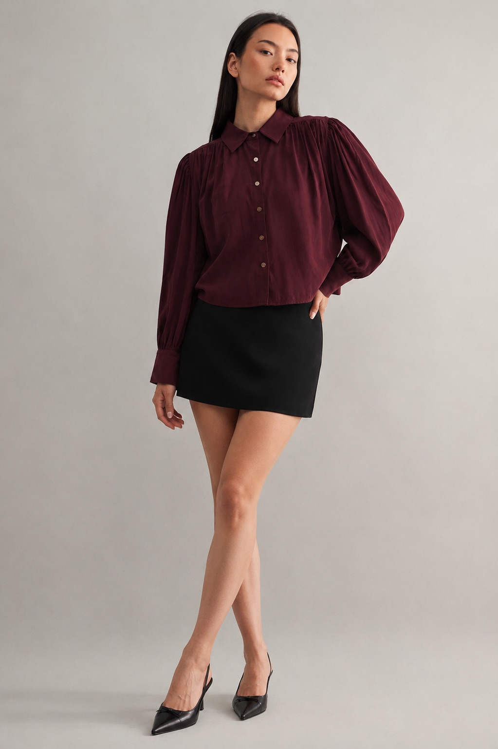 Blusa Oversize con Mangas Burgundy