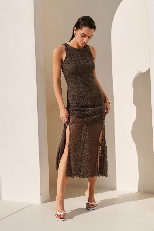 Vestido Midi Tejido Verde Oliva