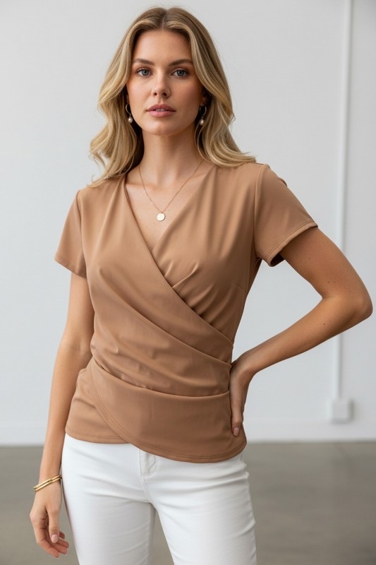Blusa Cuello V Basic Capuccino