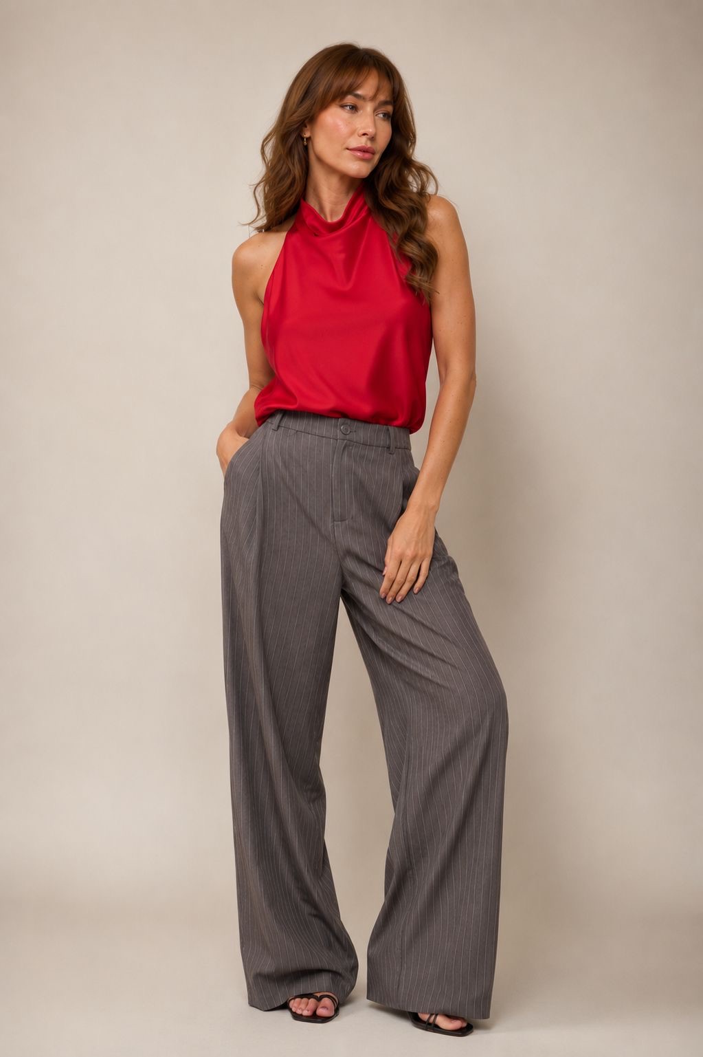 Blusa Halter de Satin Color Rojo