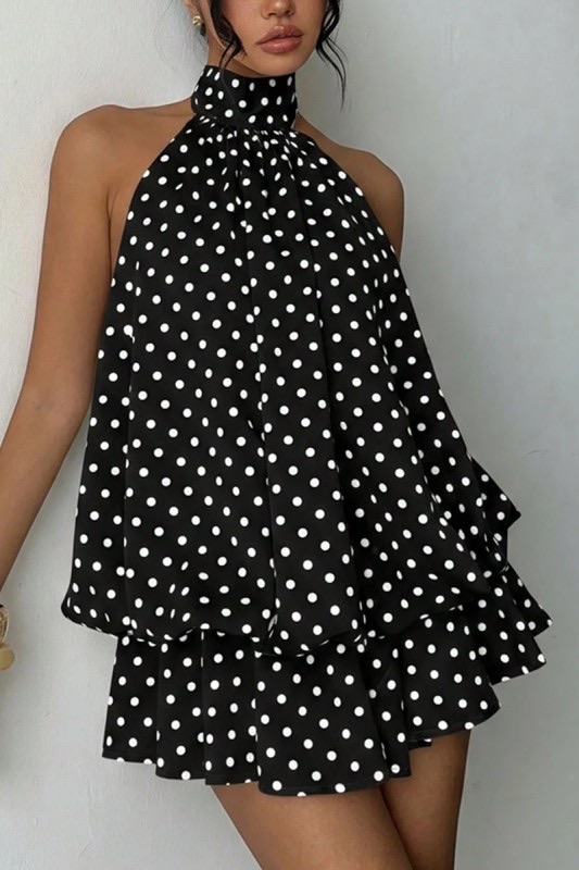 Vestido Mini Halter de PolkaDots Negro