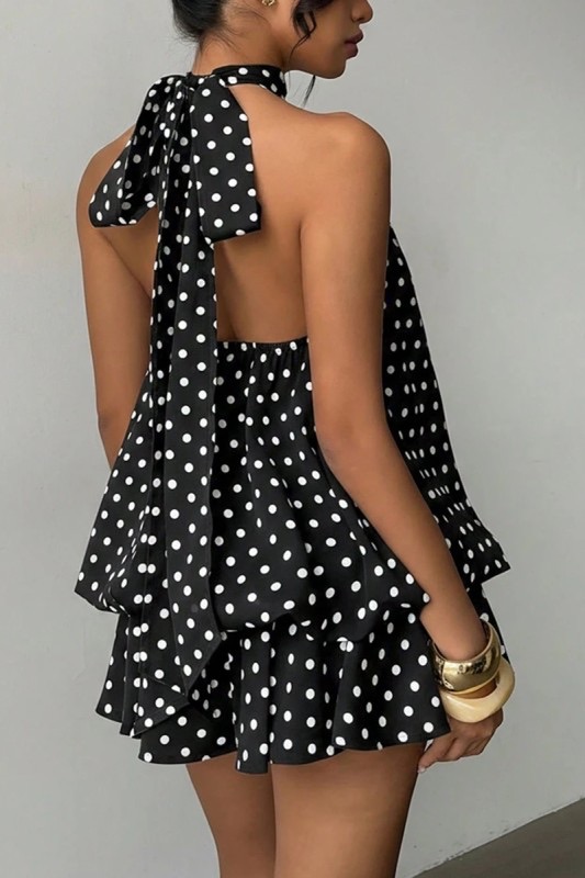 Vestido Mini Halter de PolkaDots Negro