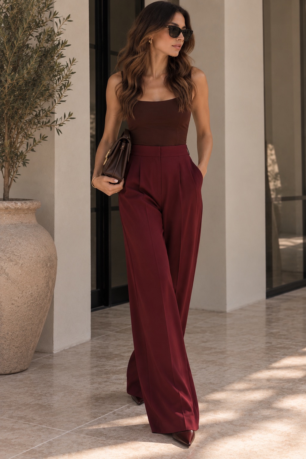 Pantalón Tipo Palazzo Burgundy